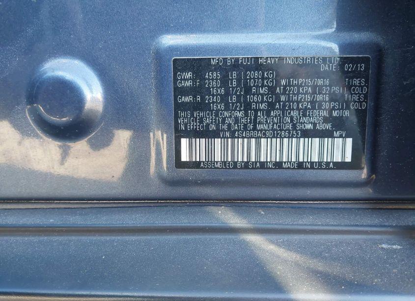 Photo 9 of 2013 Subaru Outback 2.5I (VIN 4S4BRBAC9D1286753)