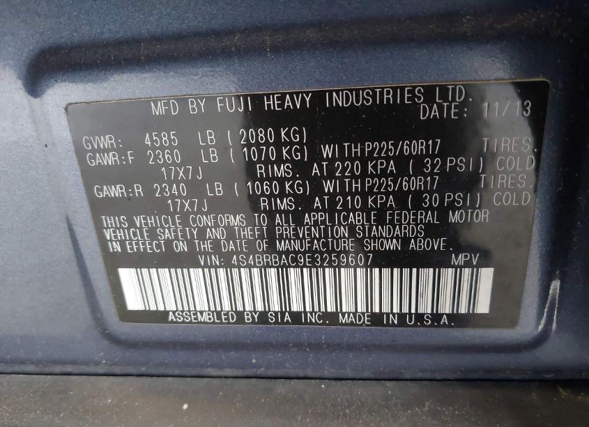 Photo 9 of 2014 Subaru Outback 2.5I (VIN 4S4BRBAC9E3259607)