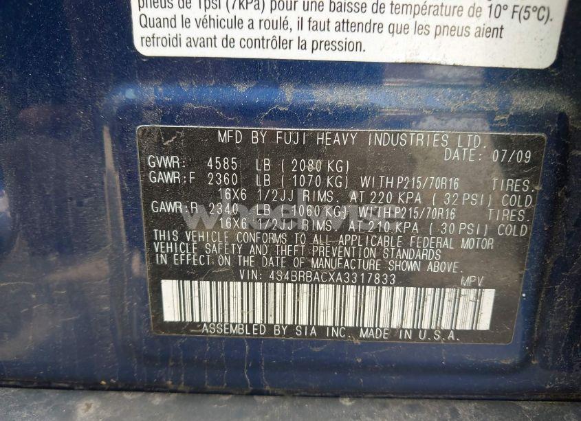 Photo 9 of 2010 Subaru Outback 2.5I (VIN 4S4BRBACXA3317833)