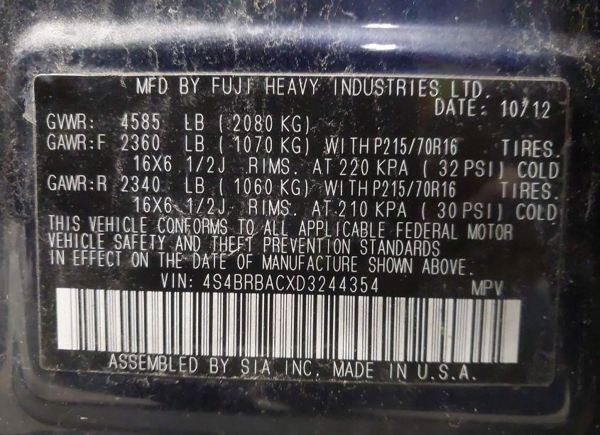 Photo 9 of 2013 Subaru Outback 2.5I (VIN 4S4BRBACXD3244354)