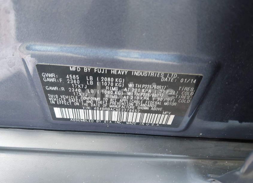 Photo 9 of 2014 Subaru Outback 2.5I (VIN 4S4BRBACXE3278652)