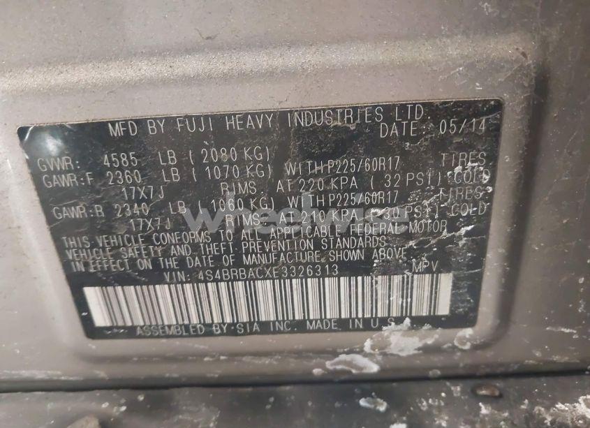 Photo 9 of 2014 Subaru Outback 2.5I (VIN 4S4BRBACXE3326313)