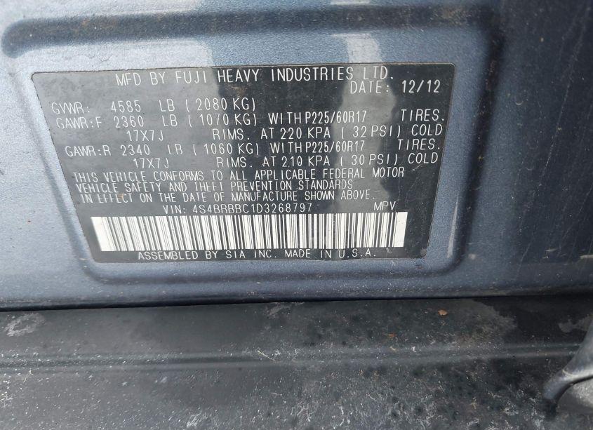 Photo 9 of 2013 Subaru Outback 2.5I PREMIUM (VIN 4S4BRBBC1D3268797)