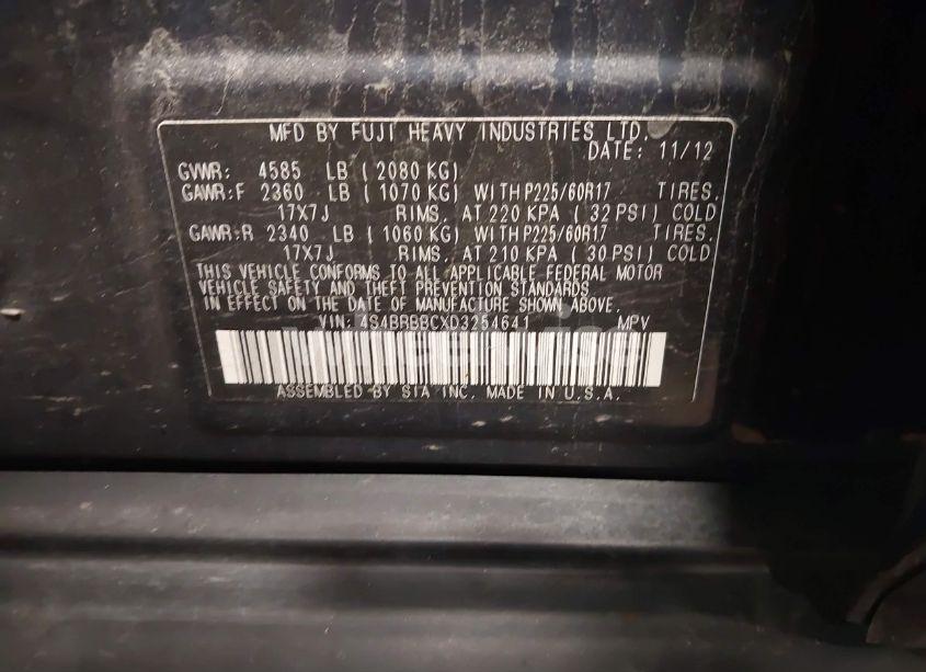 Photo 9 of 2013 Subaru Outback 2.5I PREMIUM (VIN 4S4BRBBCXD3254641)