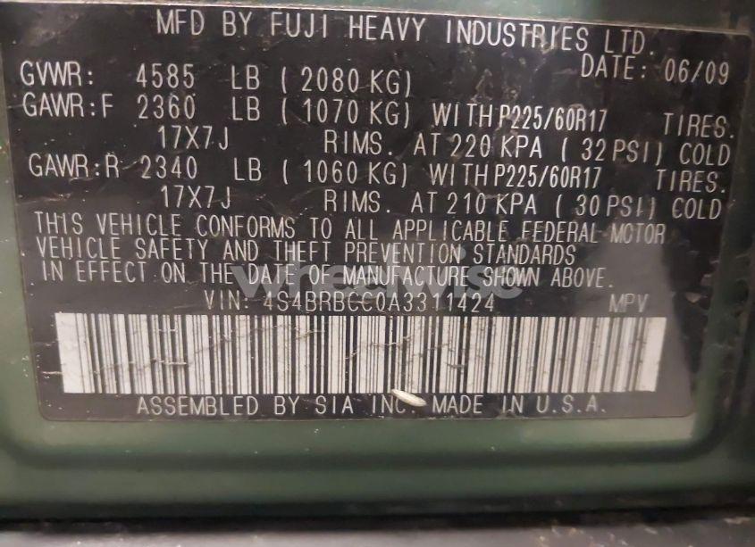 Photo 9 of 2010 Subaru Outback 2.5I PREMIUM (VIN 4S4BRBCC0A3311424)