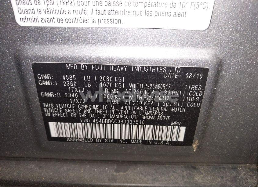 Photo 9 of 2011 Subaru Outback 2.5I PREMIUM (VIN 4S4BRBCC0B3337510)