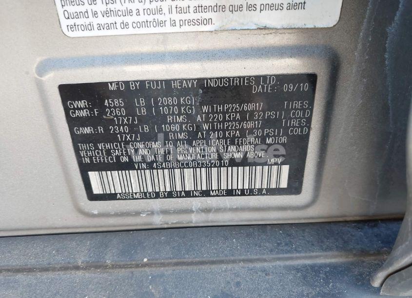 Photo 9 of 2011 Subaru Outback 2.5I PREMIUM (VIN 4S4BRBCC0B3352010)