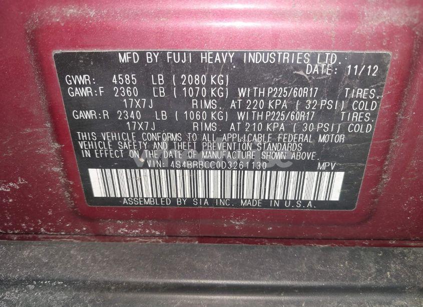 Photo 9 of 2013 Subaru Outback 2.5I PREMIUM (VIN 4S4BRBCC0D3261130)