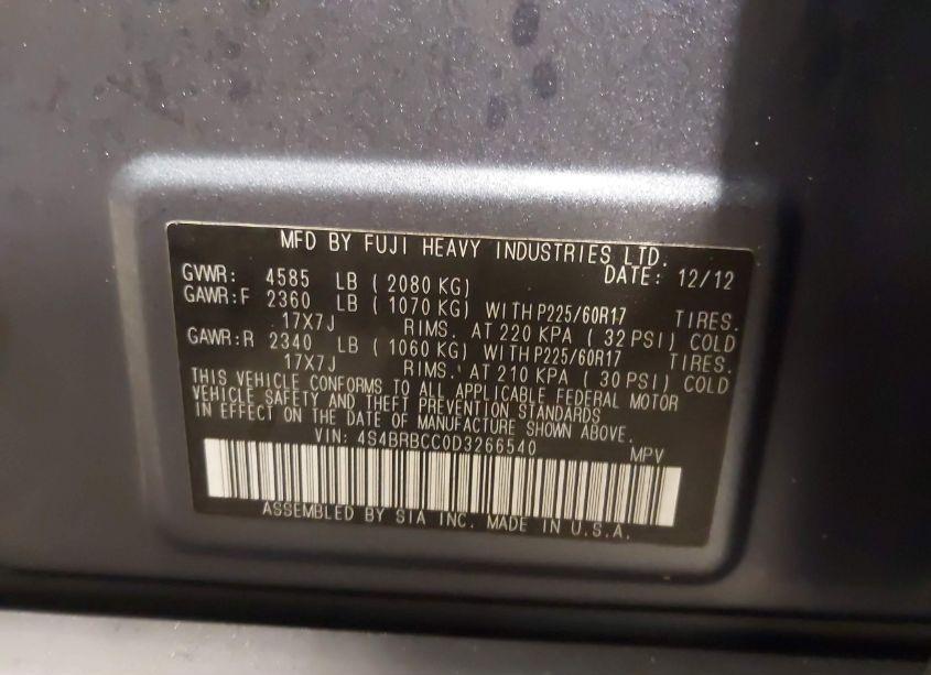 Photo 9 of 2013 Subaru Outback 2.5I PREMIUM (VIN 4S4BRBCC0D3266540)