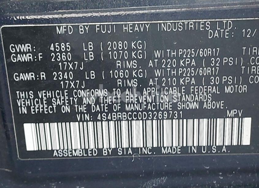 Photo 9 of 2013 Subaru Outback 2.5I PREMIUM (VIN 4S4BRBCC0D3269731)