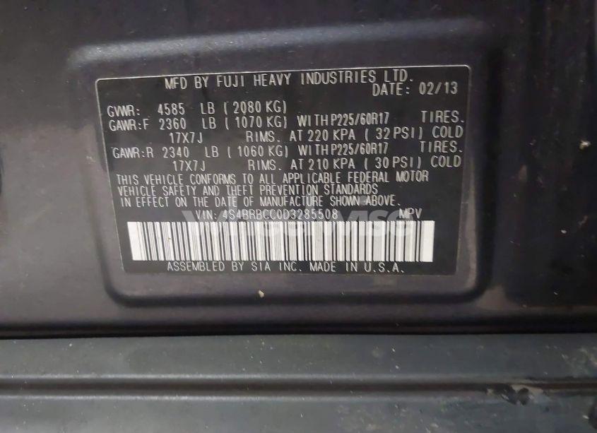 Photo 9 of 2013 Subaru Outback 2.5I PREMIUM (VIN 4S4BRBCC0D3285508)