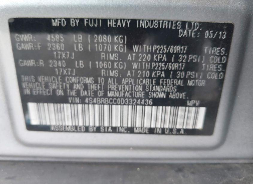 Photo 9 of 2013 Subaru Outback 2.5I PREMIUM (VIN 4S4BRBCC0D3324436)