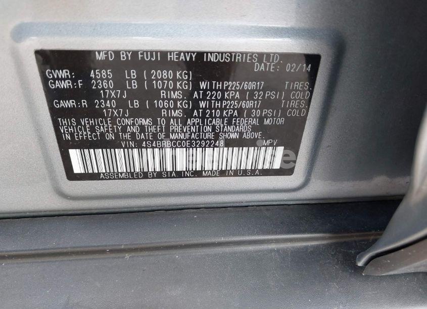 Photo 9 of 2014 Subaru Outback 2.5I PREMIUM (VIN 4S4BRBCC0E3292248)