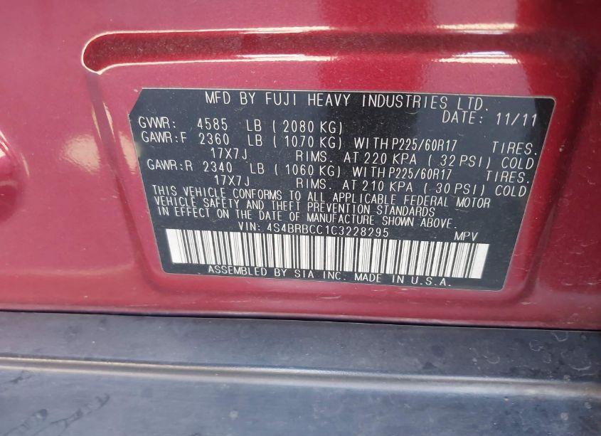 Photo 9 of 2012 Subaru Outback 2.5I PREMIUM (VIN 4S4BRBCC1C3228295)