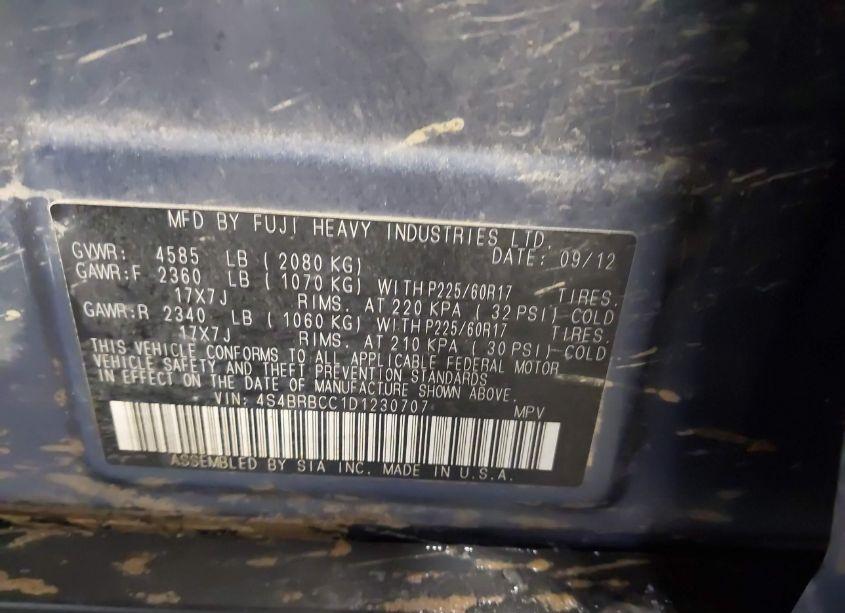 Photo 9 of 2013 Subaru Outback 2.5I PREMIUM (VIN 4S4BRBCC1D1230707)