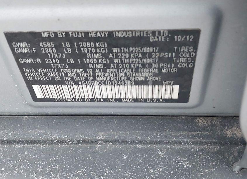 Photo 9 of 2013 Subaru Outback 2.5I PREMIUM (VIN 4S4BRBCC1D1246289)