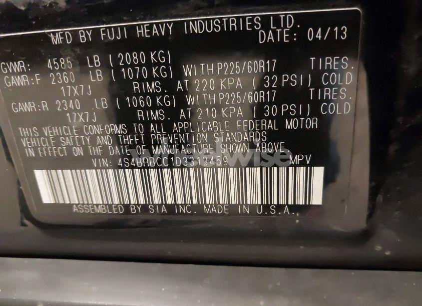 Photo 9 of 2013 Subaru Outback 2.5I PREMIUM (VIN 4S4BRBCC1D3313459)