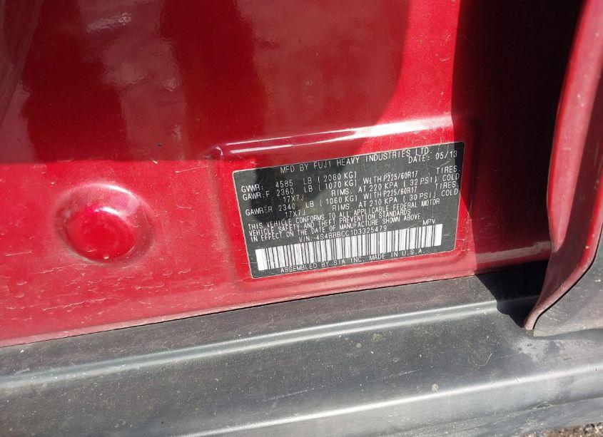 Photo 9 of 2013 Subaru Outback 2.5I PREMIUM (VIN 4S4BRBCC1D3325479)