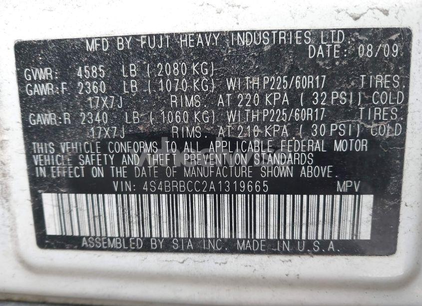 Photo 9 of 2010 Subaru Outback 2.5I PREMIUM (VIN 4S4BRBCC2A1319665)