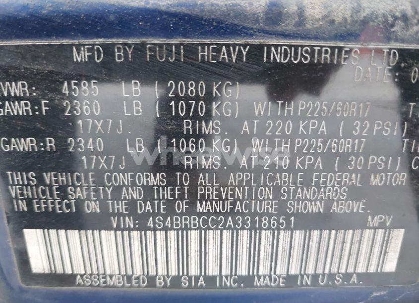 Photo 9 of 2010 Subaru Outback 2.5I PREMIUM (VIN 4S4BRBCC2A3318651)