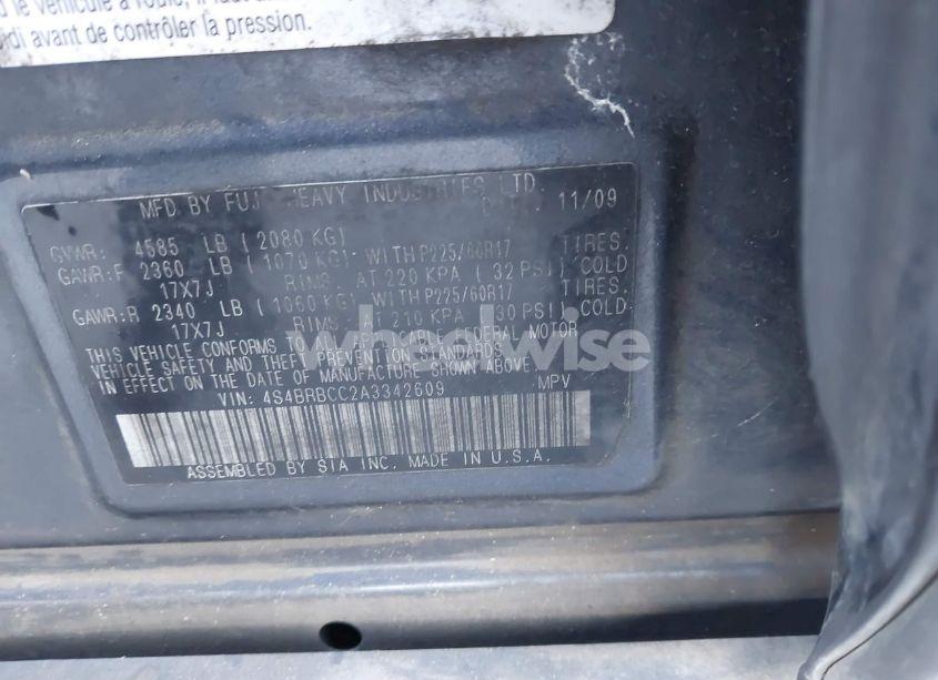 Photo 9 of 2010 Subaru Outback 2.5I PREMIUM (VIN 4S4BRBCC2A3342609)