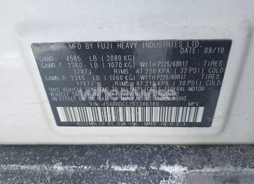 Photo 9 of 2011 Subaru Outback 2.5I PREMIUM (VIN 4S4BRBCC2B3346189)