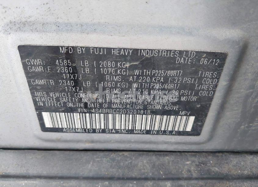 Photo 9 of 2013 Subaru Outback 2.5I PREMIUM (VIN 4S4BRBCC2D3201818)