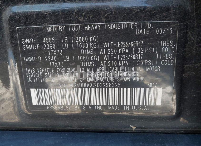 Photo 9 of 2013 Subaru Outback 2.5I PREMIUM (VIN 4S4BRBCC2D3298325)