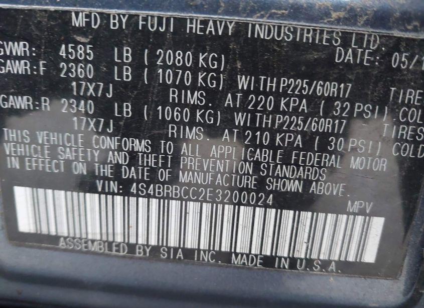 Photo 5 of 2014 Subaru Outback 2.5I PREMIUM (VIN 4S4BRBCC2E3200024)