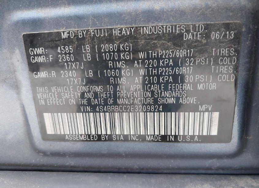 Photo 9 of 2014 Subaru Outback 2.5I PREMIUM (VIN 4S4BRBCC2E3209824)