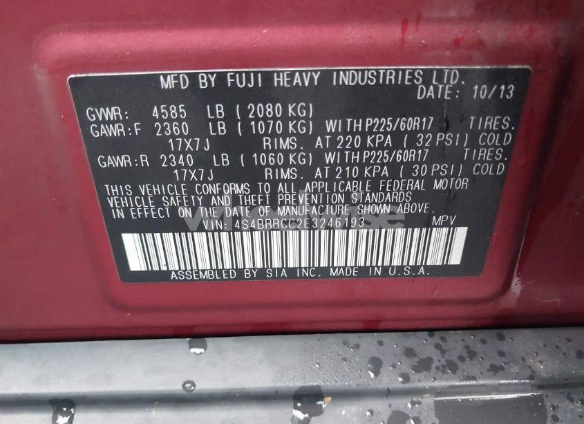 Photo 9 of 2014 Subaru Outback 2.5I PREMIUM (VIN 4S4BRBCC2E3246193)