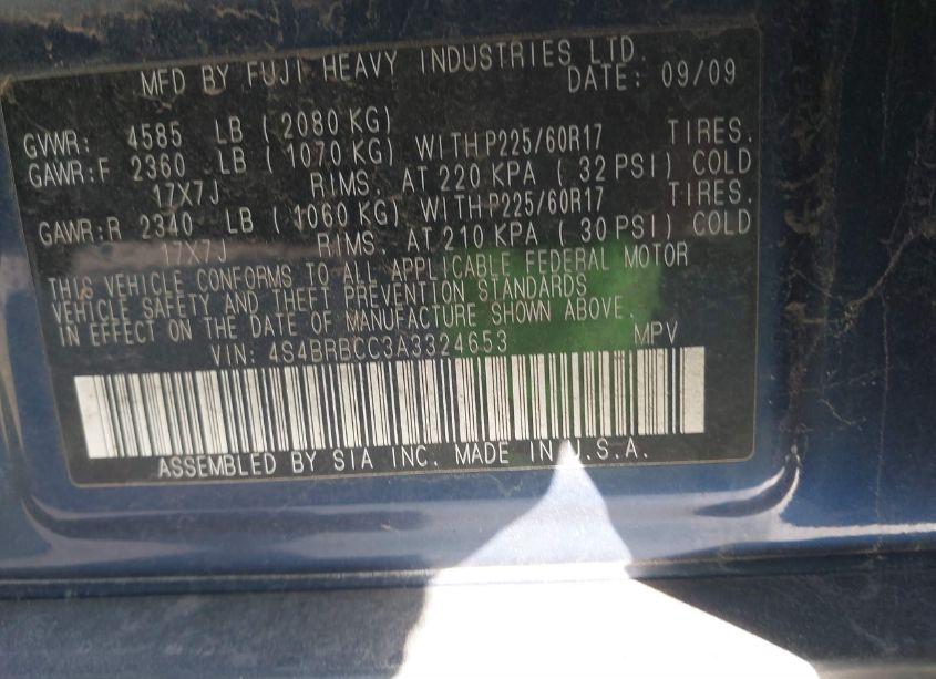 Photo 9 of 2010 Subaru Outback 2.5I PREMIUM (VIN 4S4BRBCC3A3324653)