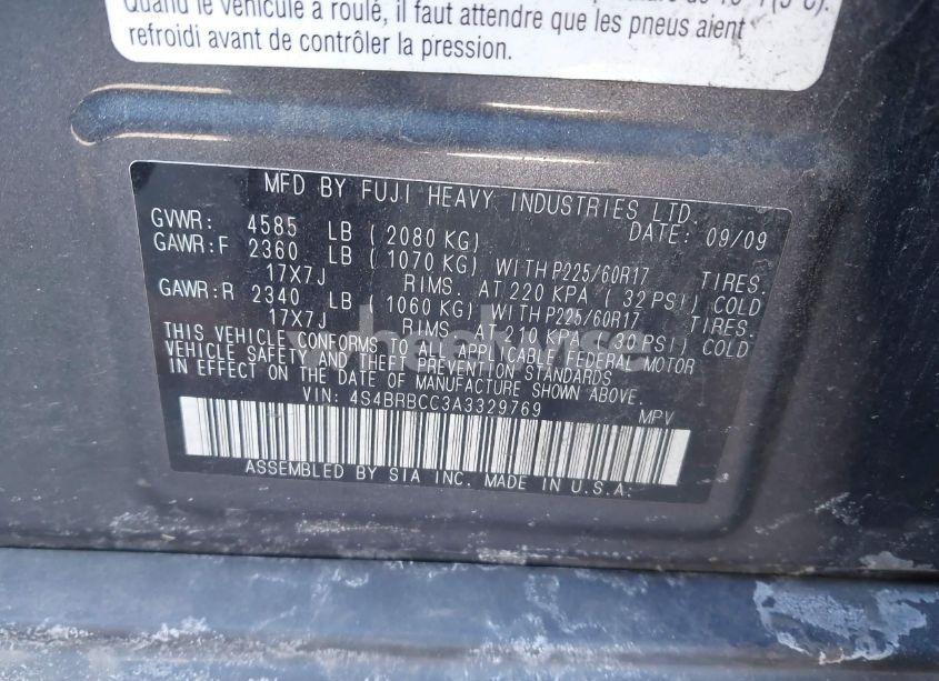 Photo 9 of 2010 Subaru Outback 2.5I PREMIUM (VIN 4S4BRBCC3A3329769)