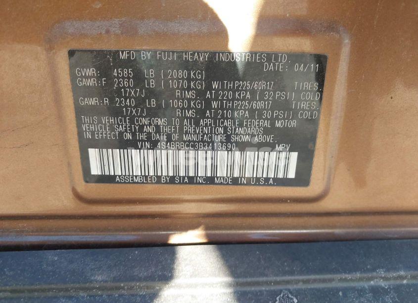 Photo 9 of 2011 Subaru Outback 2.5I PREMIUM (VIN 4S4BRBCC3B3413690)