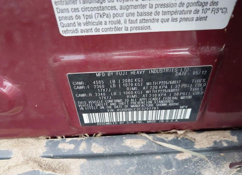 Photo 9 of 2012 Subaru Outback 2.5I PREMIUM (VIN 4S4BRBCC3C3297781)