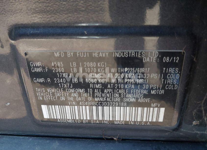 Photo 9 of 2013 Subaru Outback 2.5I PREMIUM (VIN 4S4BRBCC3D3229188)