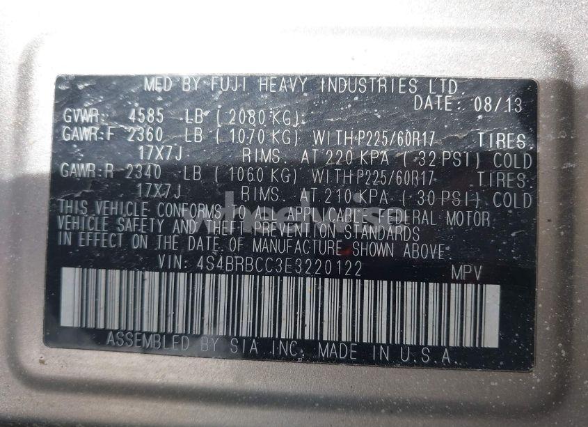 Photo 9 of 2014 Subaru Outback 2.5I PREMIUM (VIN 4S4BRBCC3E3220122)