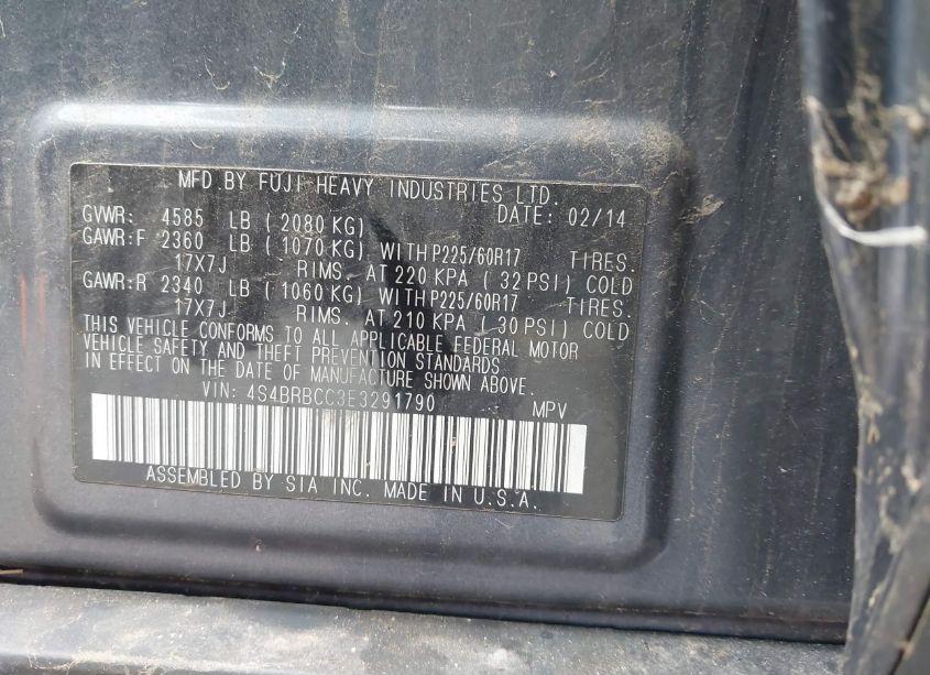 Photo 9 of 2014 Subaru Outback 2.5I PREMIUM (VIN 4S4BRBCC3E3291790)