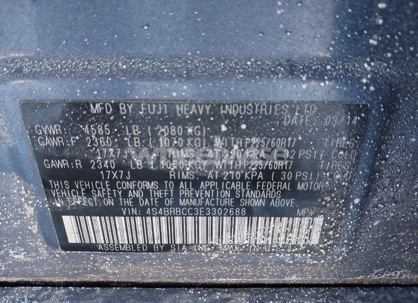 Photo 9 of 2014 Subaru Outback 2.5I PREMIUM (VIN 4S4BRBCC3E3302688)