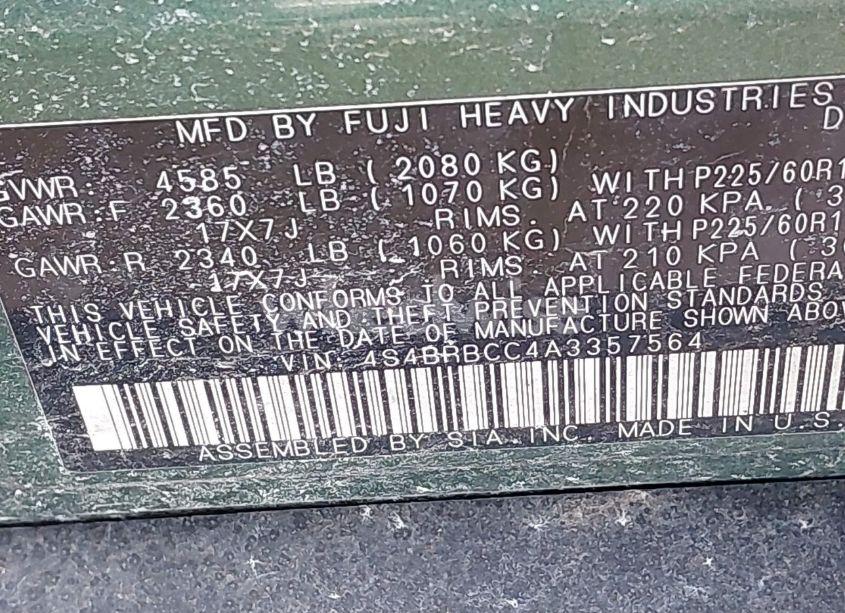 Photo 9 of 2010 Subaru Outback 2.5I PREMIUM (VIN 4S4BRBCC4A3357564)