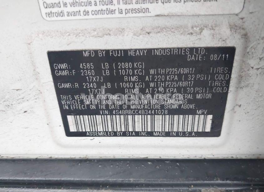 Photo 9 of 2011 Subaru Outback 2.5I PREMIUM (VIN 4S4BRBCC4B3441028)