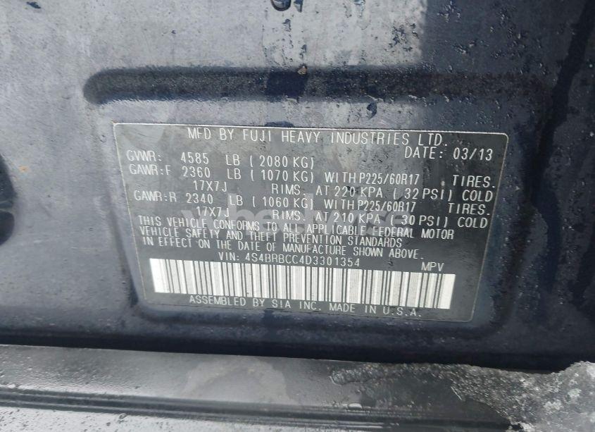 Photo 9 of 2013 Subaru Outback 2.5I PREMIUM (VIN 4S4BRBCC4D3301354)