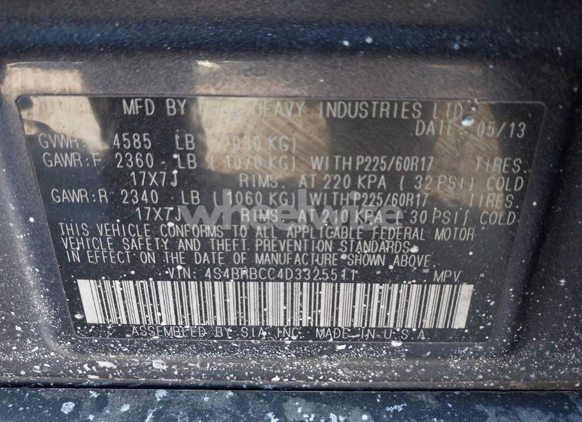 Photo 9 of 2013 Subaru Outback 2.5I PREMIUM (VIN 4S4BRBCC4D3325511)