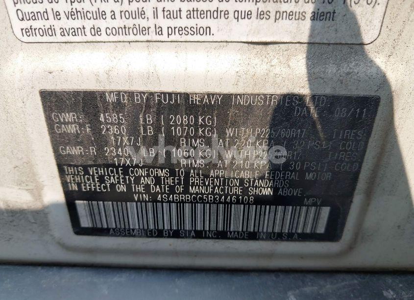 Photo 9 of 2011 Subaru Outback 2.5I PREMIUM (VIN 4S4BRBCC5B3446108)