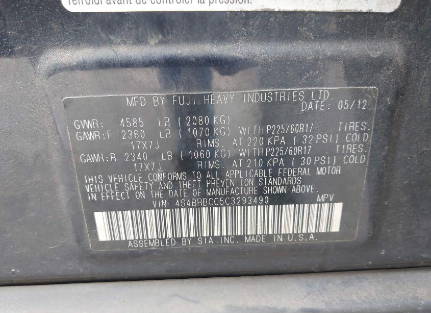 Photo 9 of 2012 Subaru Outback 2.5I PREMIUM (VIN 4S4BRBCC5C3293490)