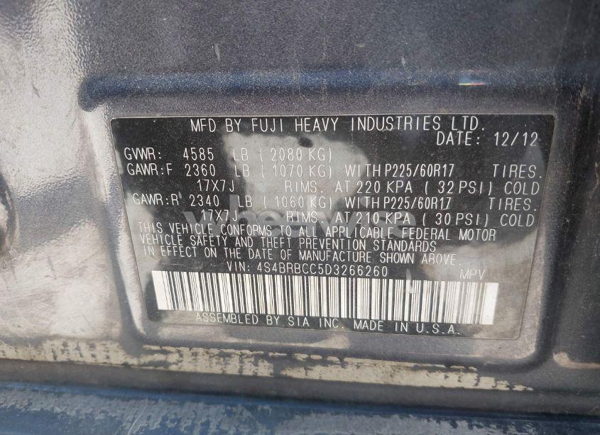 Photo 9 of 2013 Subaru Outback 2.5I PREMIUM (VIN 4S4BRBCC5D3266260)