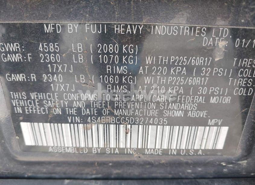 Photo 9 of 2013 Subaru Outback 2.5I PREMIUM (VIN 4S4BRBCC5D3274035)