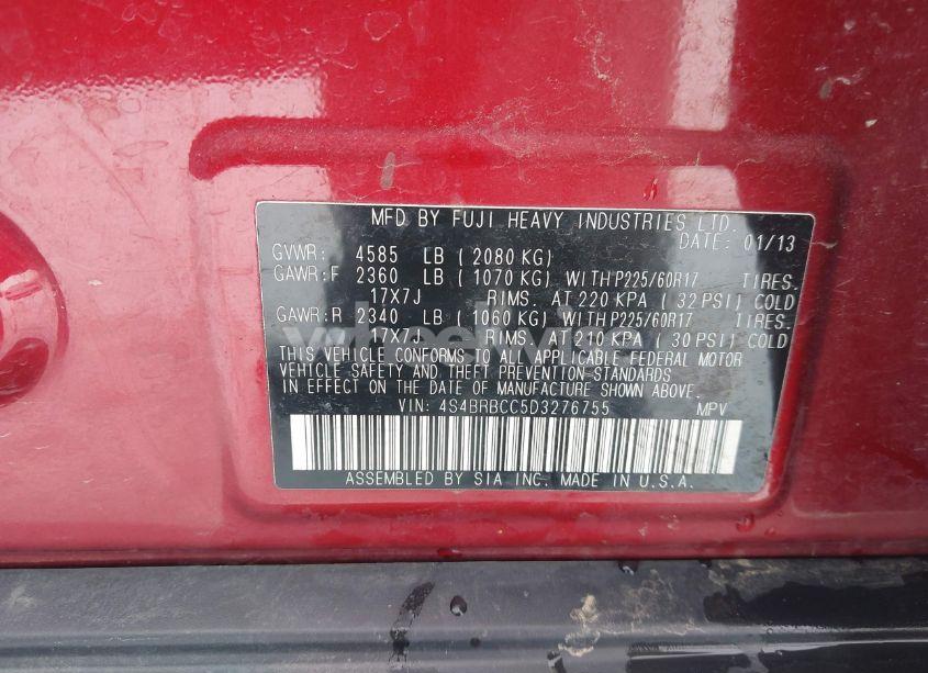 Photo 9 of 2013 Subaru Outback 2.5I PREMIUM (VIN 4S4BRBCC5D3276755)