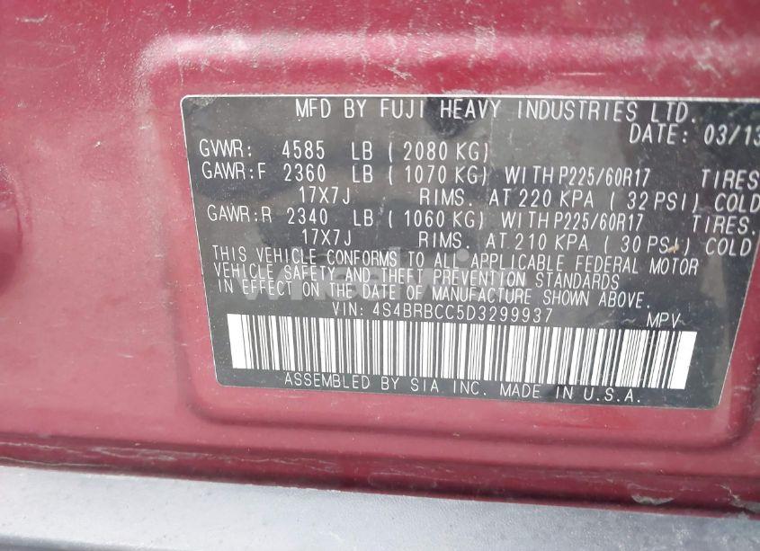 Photo 9 of 2013 Subaru Outback 2.5I PREMIUM (VIN 4S4BRBCC5D3299937)