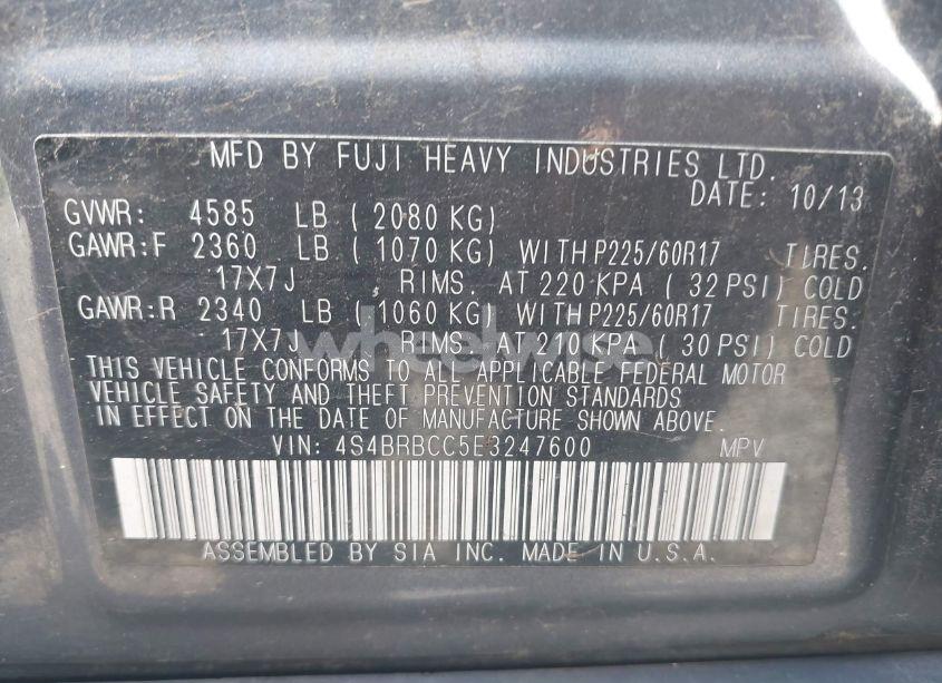 Photo 9 of 2014 Subaru Outback 2.5I PREMIUM (VIN 4S4BRBCC5E3247600)